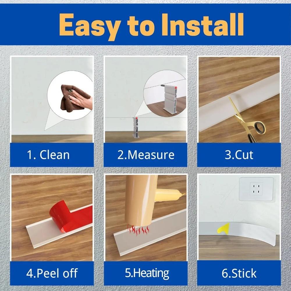 1Pc 2M Flexible Wall Base Baseboard Molding Trim Self-Adhesive Vinyl, Peel and Stick Cove Base, Rubber Wall Base Moulding Trim