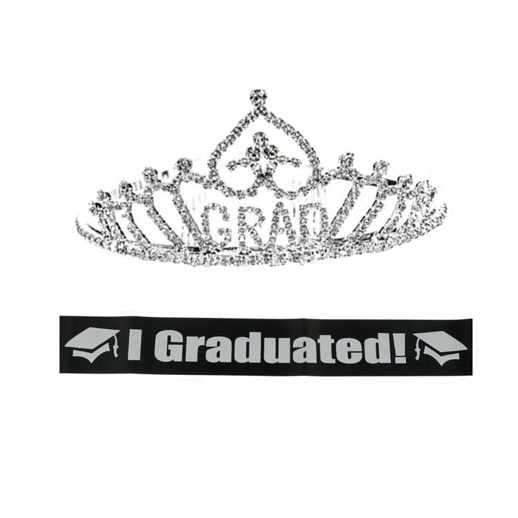 University Graduation Ceremony Crown Etiquette Belt Set Letter Diamond Tiara Bachelor's Doctor Adult Tiara