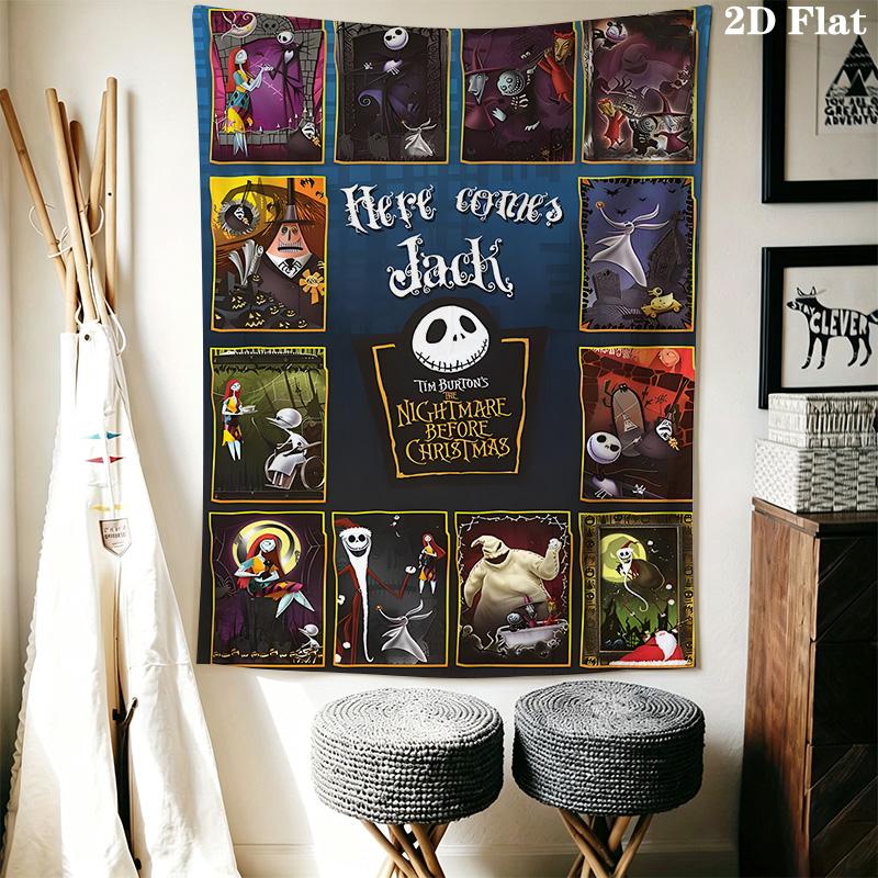 Jack Skellington'S Spooky Adventure Tapestry Background Cloth Wallmounted Wall Decoration Soft Background Wall Hanging Cloth