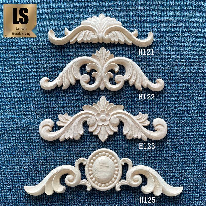 Европейский стиль, резное угловое цветочное украшение из массива дерева - Изысканный аксессуар для дверей и мебели H121 Model 19x6cm