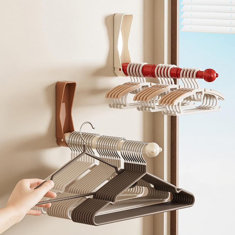 No-drill Clothes Hanger Organizer, Household Balcony Clothes Rack, Wall-mounted Extendable Clothes Hanger.