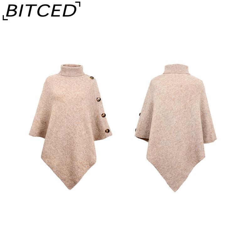 BITCED Autumn/Winter Women's Shawl Cape Sweater Solid-Colour High-Neck Knitted Cardigan