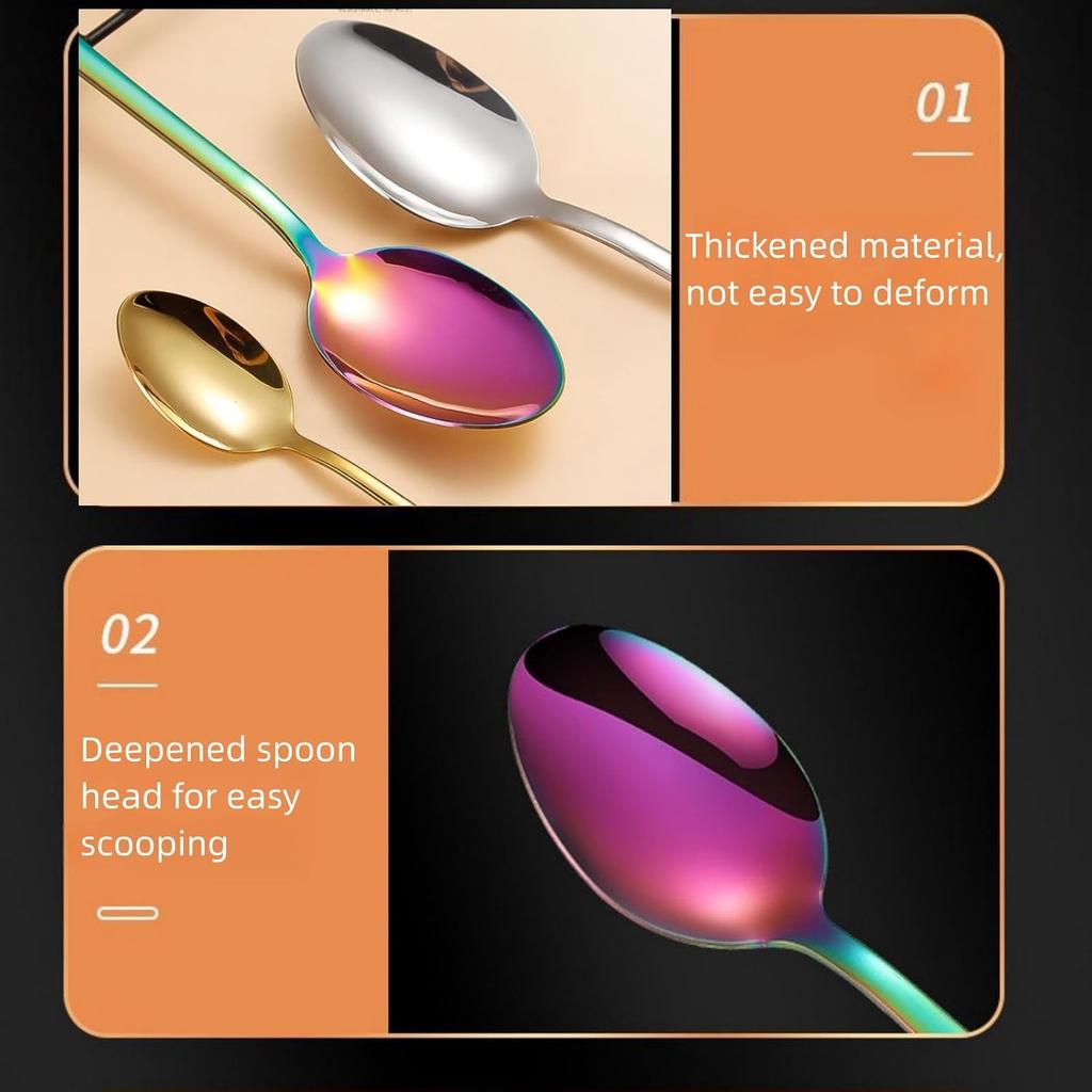 Rainbow Teaspoon Set of 6, 6 inches Mini Stainless Steel Silverware Dessert Spoons Espresso Spoons for Home, Kitchen, Restaurant, Mirror Finish and