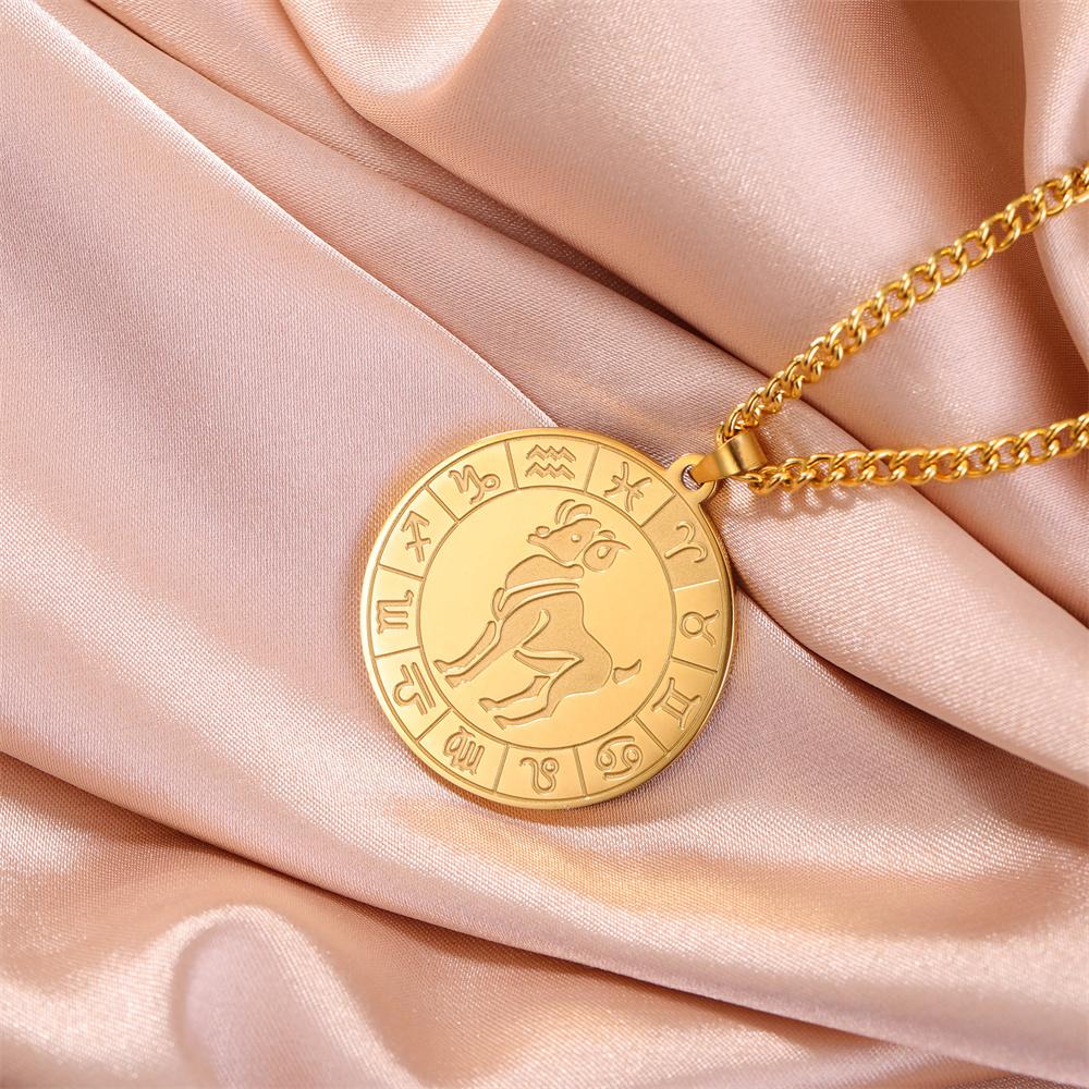 My Shape 12 Constellation Necklace Gothic Zodiac Pendant Chain Women Men Leo Aries Virgo Capricorn Birthday Jewelry Wholesale