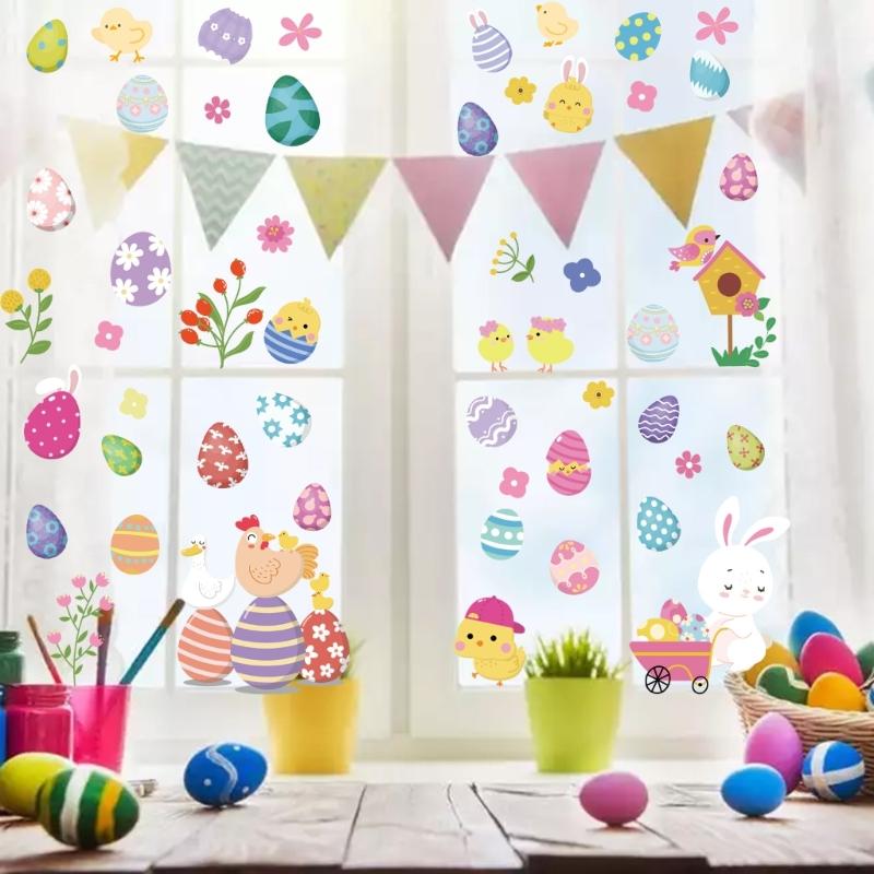 9 Sheets Easters Window Clings Double Sided Bunnies Eggs Chick Sticker for Celebrating Spring Parties Event Decoration
