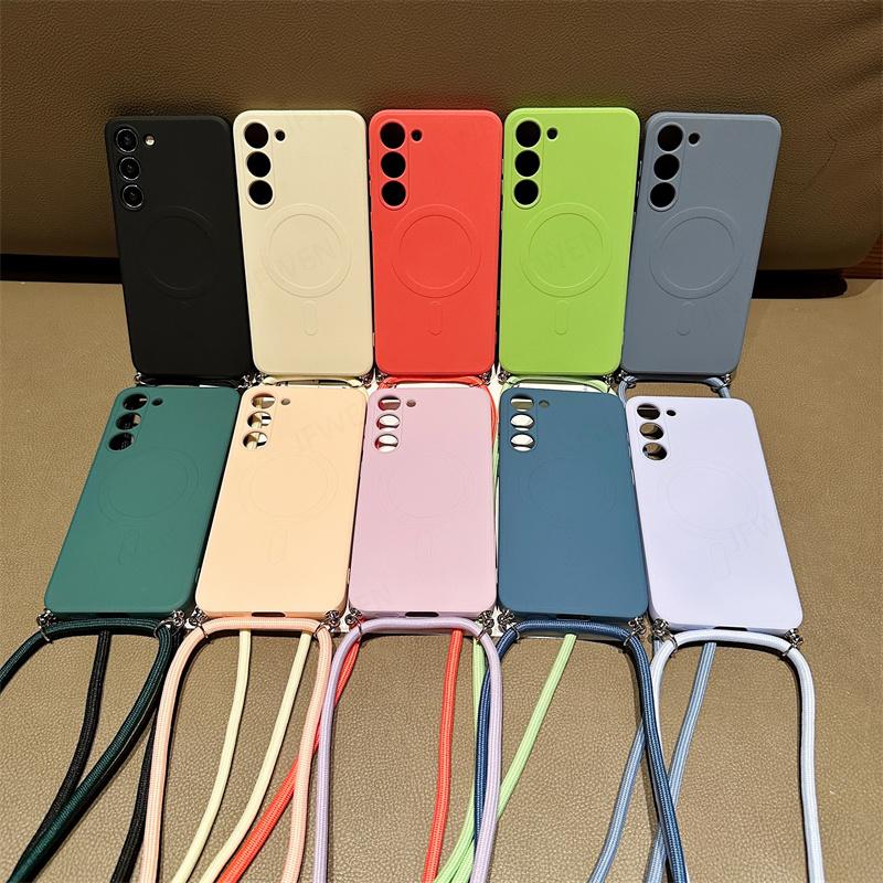 Crossbody Lanyard Liquid Magnetic Case For Iphone 14 13 12 11 X XR XS Max 7 8 SE 2020/Samsung Galaxy S23 S22 Ultra Magsafe Silicone Soft Back Cover