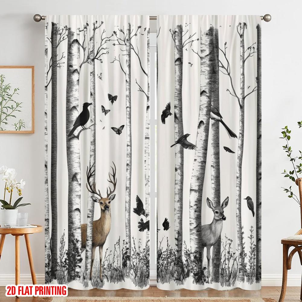 2pcs,2D plane printing Minimalist Curtains Forest Fauna Versatile Durable Polyester (without rod) Room Decor Ldeal for Bedroom,