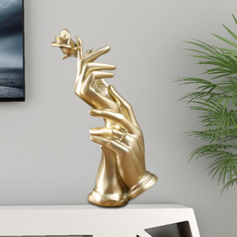 Hand Statues Nordics Hand Holding Rose Figurine Resin Craft Home Decor Abstract Hand Sculpture Creative Modern Living Room Decor