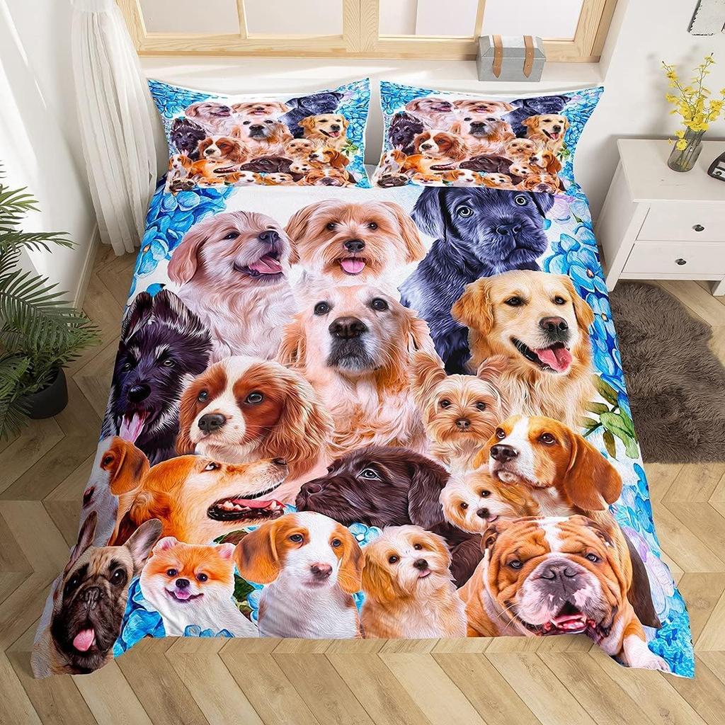 Animal Bedding Set, Cute 3D Pet Cat and Dog Microfibre Children Bedding with Duvet Cover and Pillowcase Bedroom Collection  2Pcs