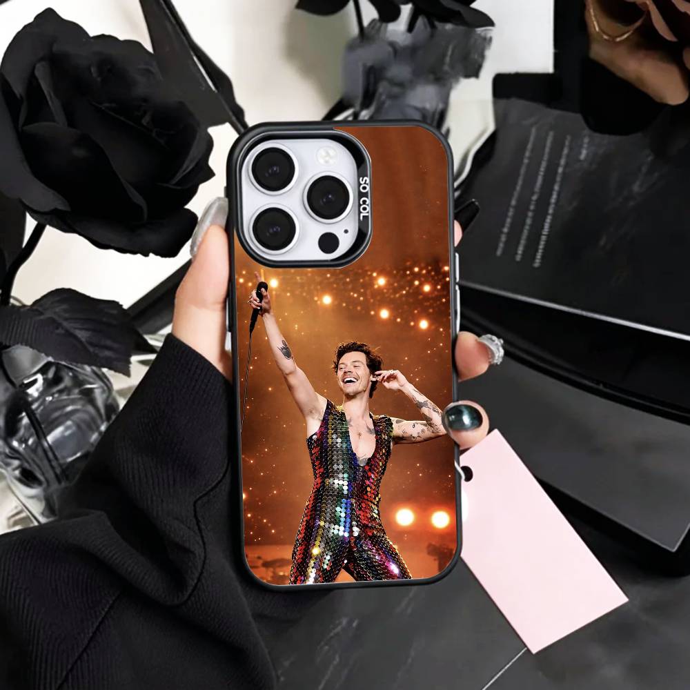

H-Harry Kiss All The Time S-Styles Phone Case For iPhone17,16,15,14,13,12,11 Plus,Pro Max Colored Silver Plated Inside Cover iPhone17promax