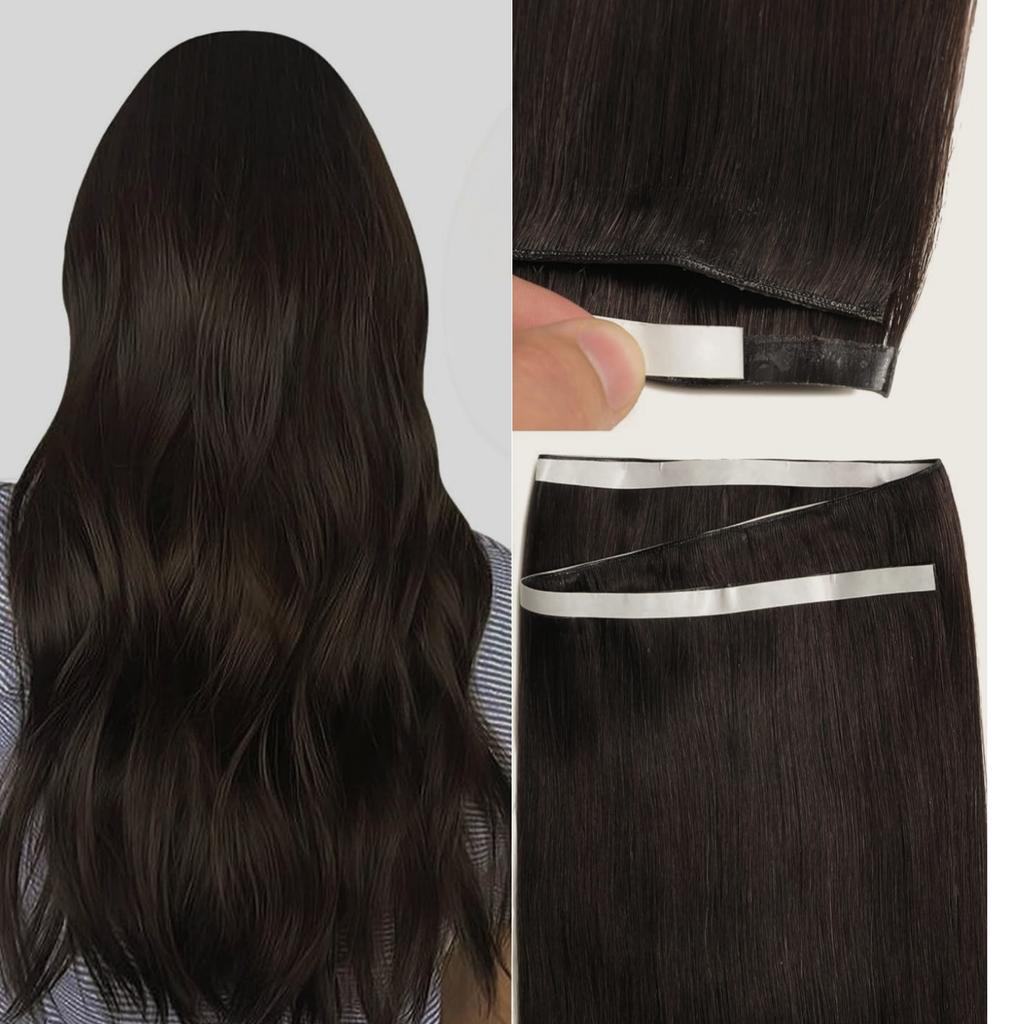 [NEW] Full Shine 50G One Piece Invisible Genius Hair Extensions Tape-In Real Human Hair Remy Skin Weft Thick Ends For Women