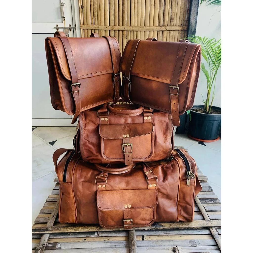 Goat Leather Motorcycle Saddle Bags Saddlebag Bike Bag  (2 Duffel Bag Free Size - Small - 16 X 10 X 11 In / Big - 20 X 10 X 11 In)