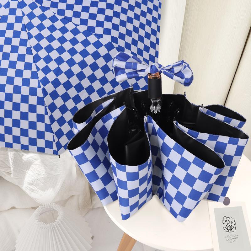 Vintage Automatic Checkerboard Umbrella Vinyl Sunscreen Parasol Parasol Plenty