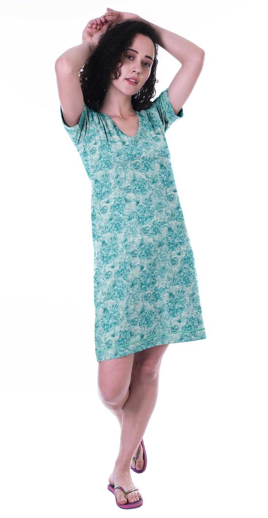 Moomaya Printed V-Neck Nightgown Sleepwear For Women  s  Nightwear  Soft