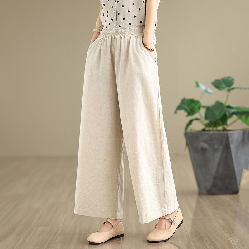 2025 Plus Size Cotton Linen Retro Slimming Pants Summer Set for Women
