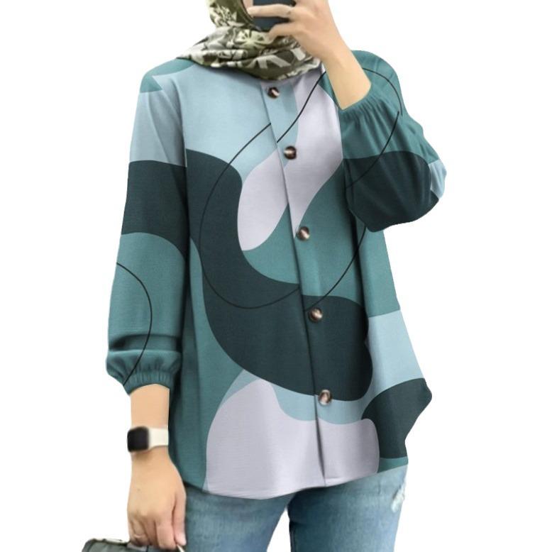 2023 Women's Floral Bubble Sleeve Muslim Top