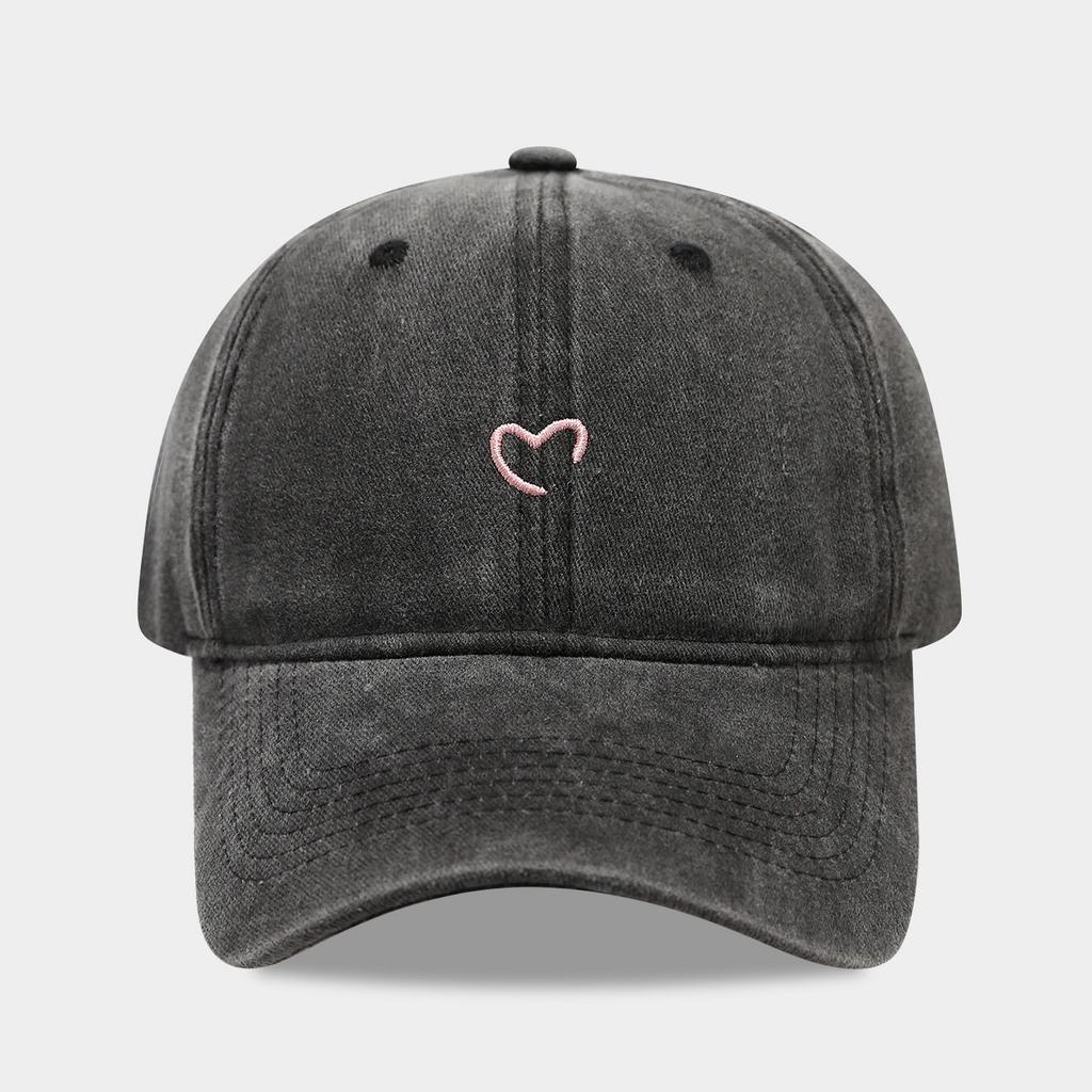 Literary and retro small love embroidery soft top fashion cap women's summer outdoor simple washed baseball cap men's autumn