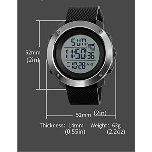 Men's Digital Sports Watch with LED, 24-Hour Display, Alarm, Stopwatch, Dual Time Zones, Countdown Function, EL Backlight, Calendar, and Date Window,