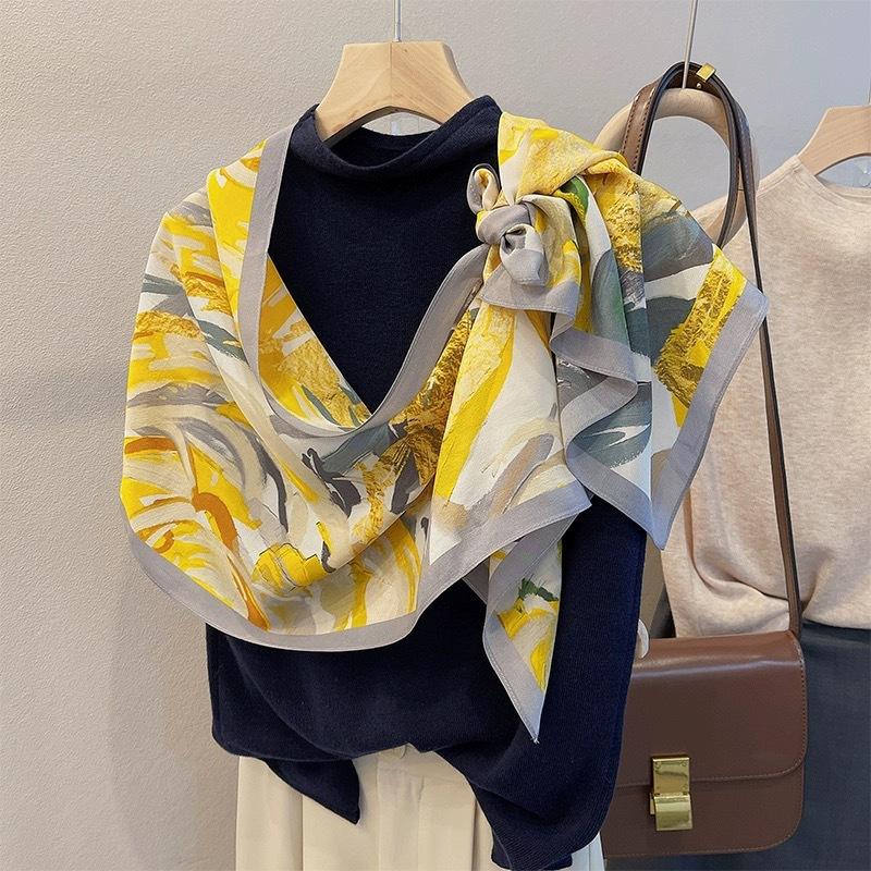 35*140cm Large Decorative Scarf Beautiful Floral Pattern Scarf for Woman Spring Summer Sun Protective Wrap