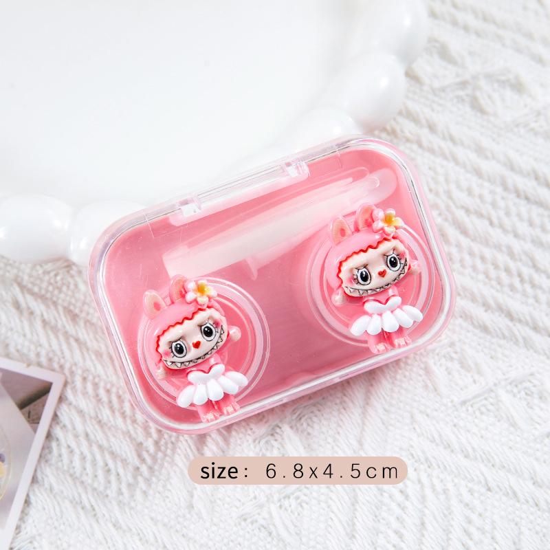 Cute Portable Eye Contacts Case Labubu Cartoon Beauty Pupil Storage Box With Wearing Stick Tweezers Travel Contact Lenses Case