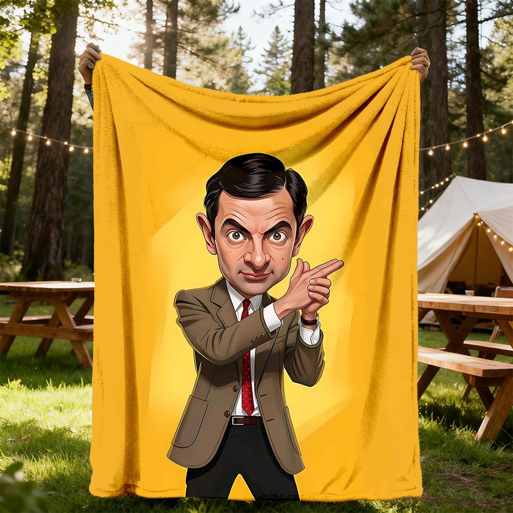 1pc Mr. Bean, Cartoon Outdoor Blanket Lightweight Flannel, Soft & Warm, All-Season Use for Sofa, Outdoor, Camping, Living Room, Office007