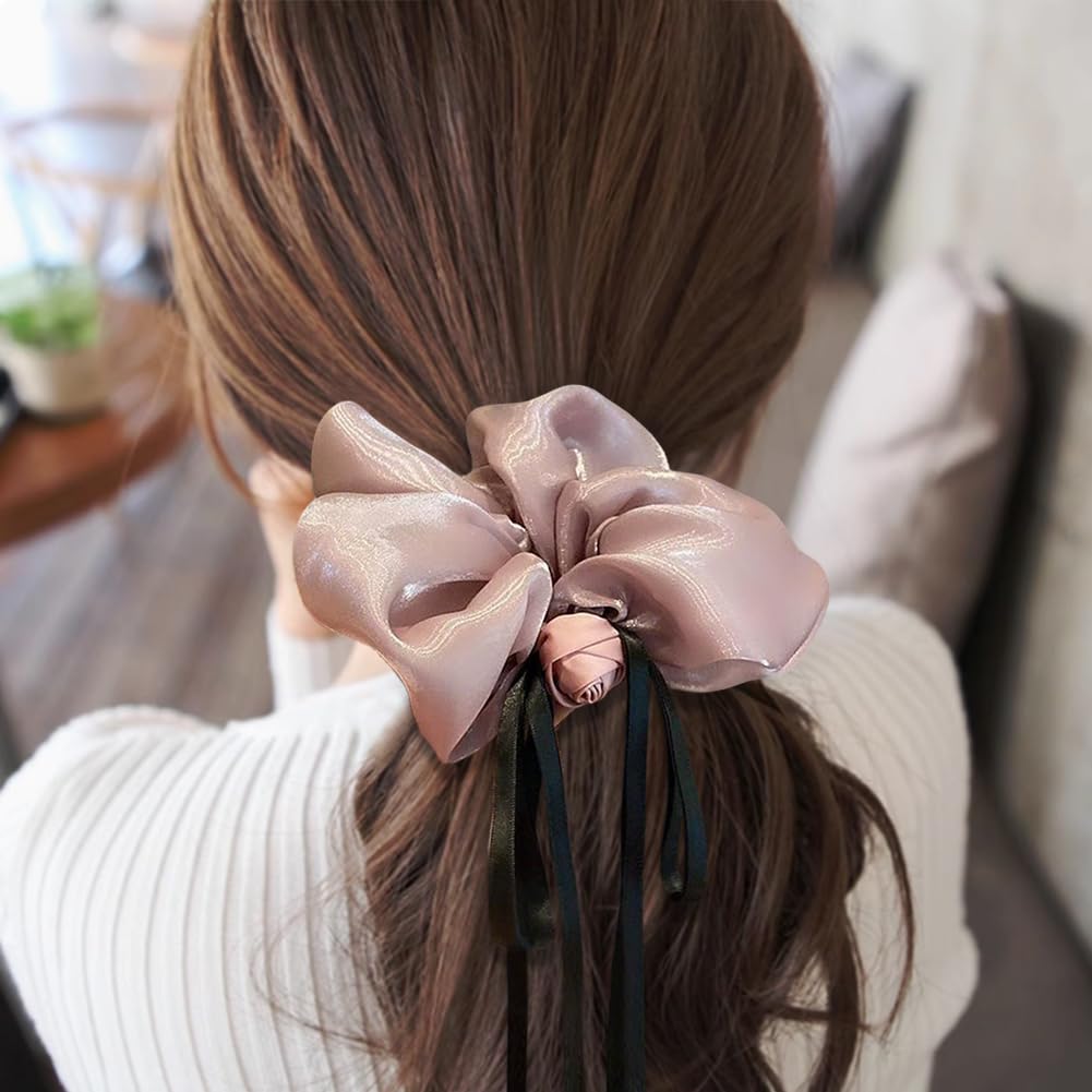 FASELE Scrunchie Hair Rose Flower Ribbon Hair Shiny Forest Girl Stylish and Elegant Hair Simple and Highly Stylish for Perfect for Everyday Wear or