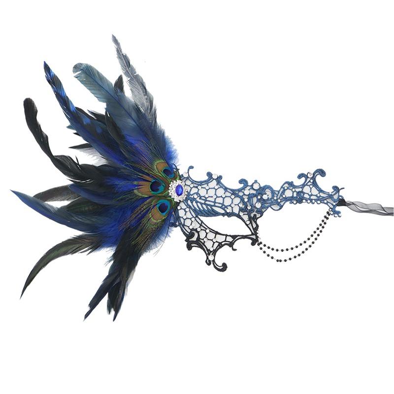 Velcro Peacock Feather Lace One-eyed Bronzing Chain, Halloween Party Mask