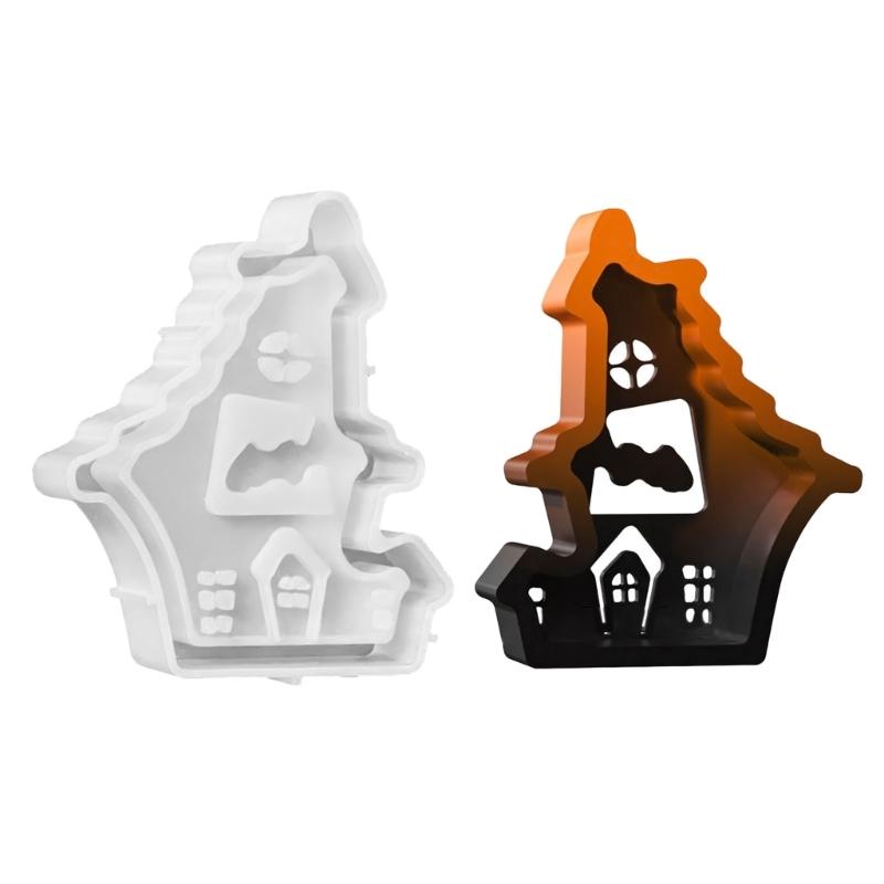 Hollow Ghosty House Candle Stand Silicone Mould Safe For Resin Halloween Decoration Making Mould