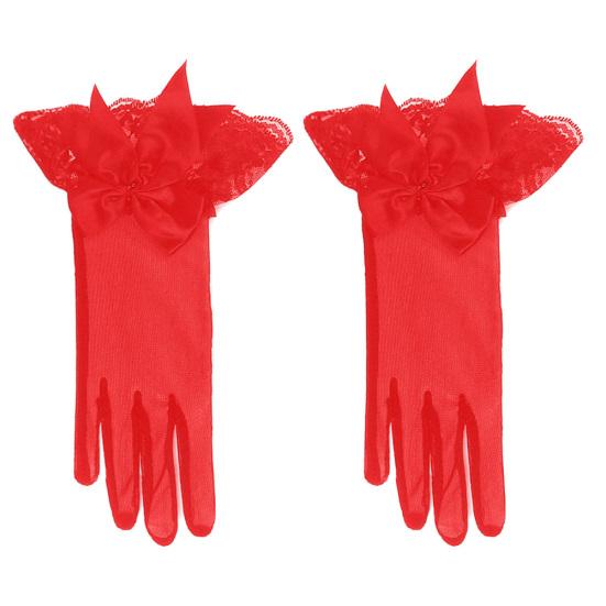 Evening Party Women Bridal Wedding Prom Lace Trim Bowknot Finger Short Gloves
