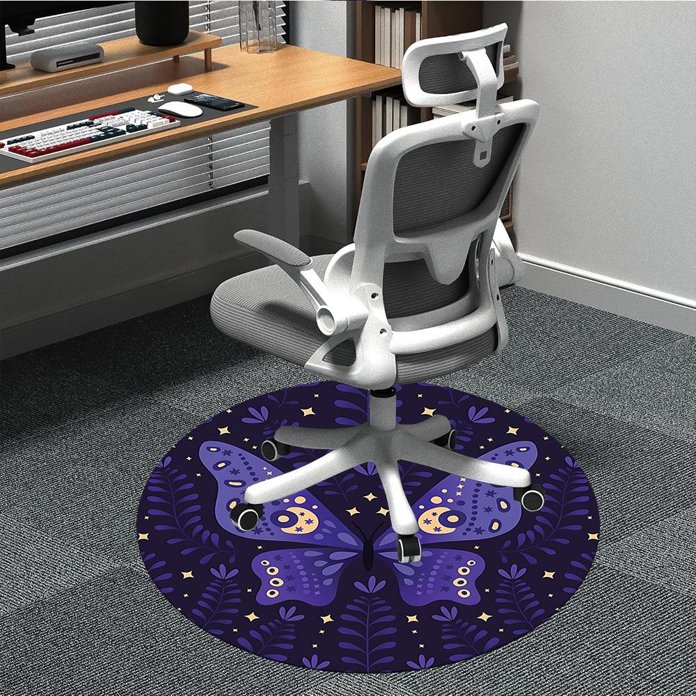1pc Butterfly Night Office Round Area Rug,  Mat Suitable For Office, Under Office Chairs Bedroom Living Room Home Decor, Room Deco
