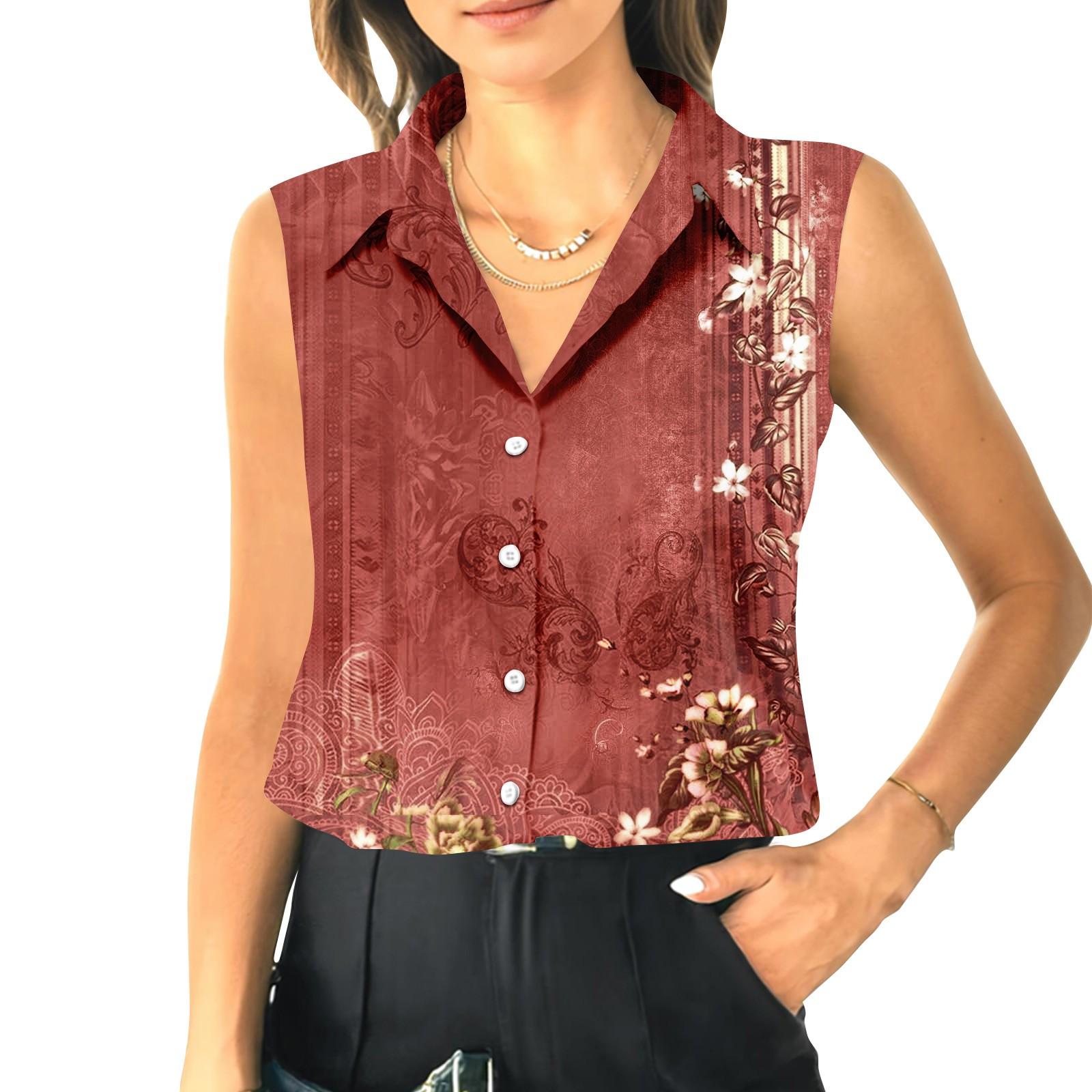 

Женский летний свободный топ без рукавов с воротником-стойкой XL красный