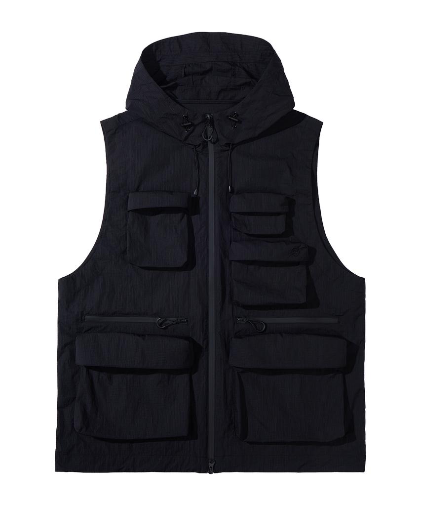 Kalapatthar Multi Pocket Nylon Hooded Vest - Black