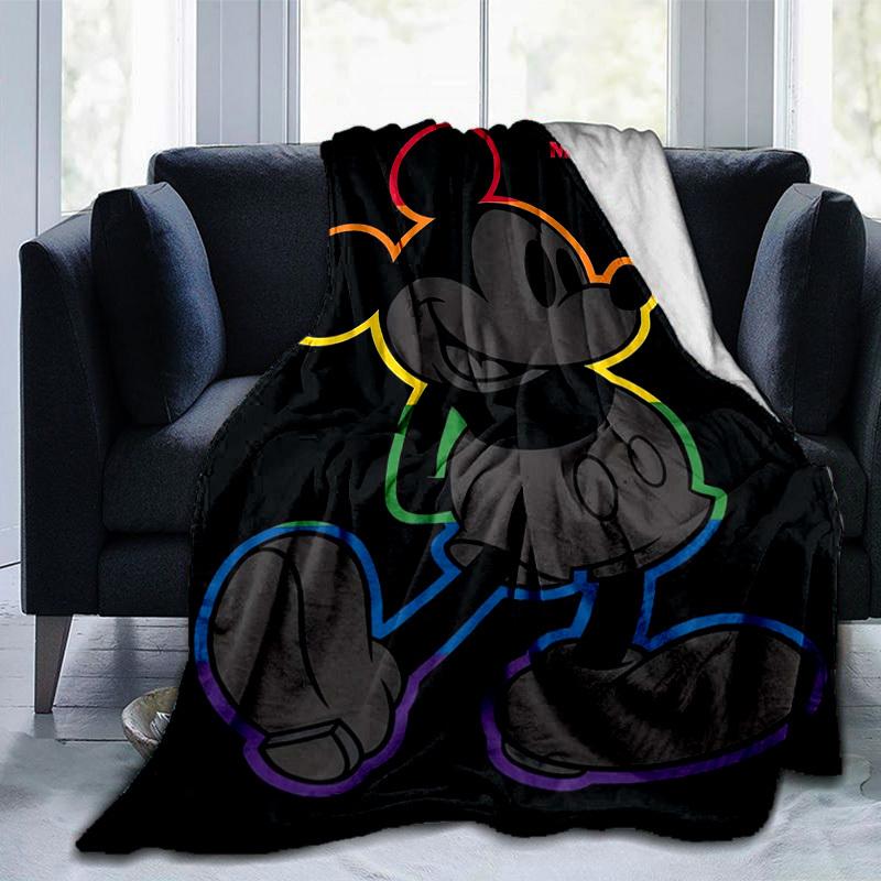 1pc, Rainbow Mickey Mouse Home Decor Blanket: A Cozy Flannel Throw for Your Living Room, Bedroom, or Outdoor, Sofa Blanket, Travel Companion