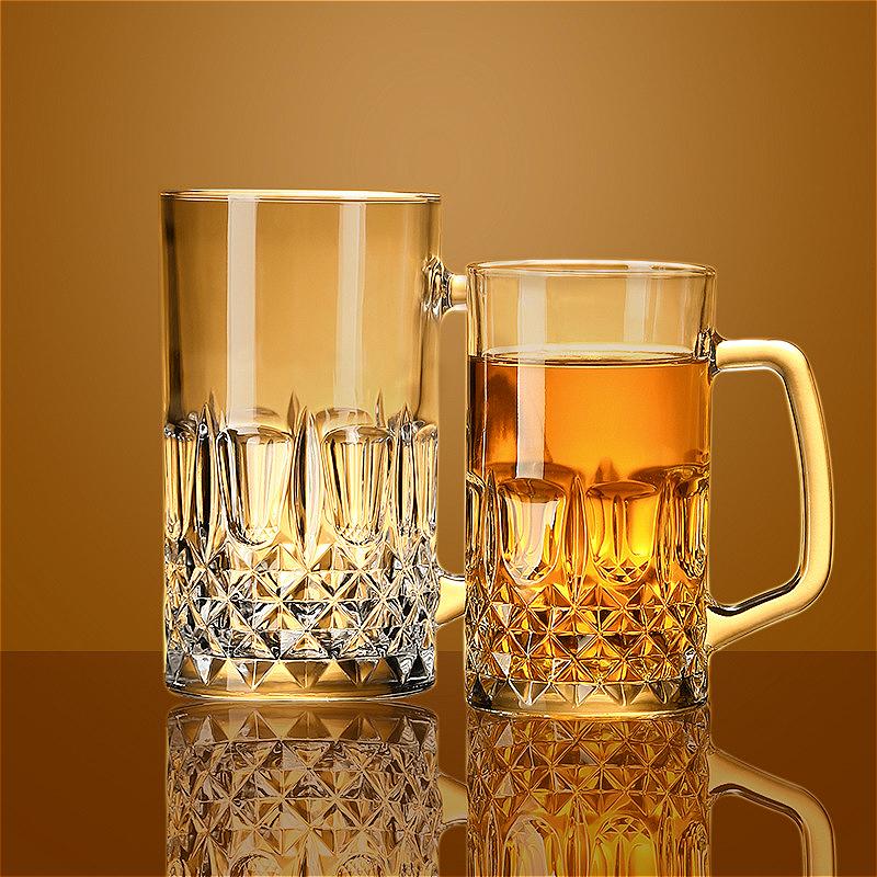 Beer Glass with Handle Classic Carved Wine Glass Large Capacity Transparent Water Bottle Heat Resistant Tea Mug Craft Beer Glass