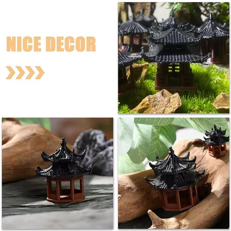 Mini Estatua de Pagoda Modelo de Edificio Antiguo Pabellón Hexagonal Entornos Asiáticos Exóticos Jarrón de Flores Decoración para Acuario Casa de Muñecas