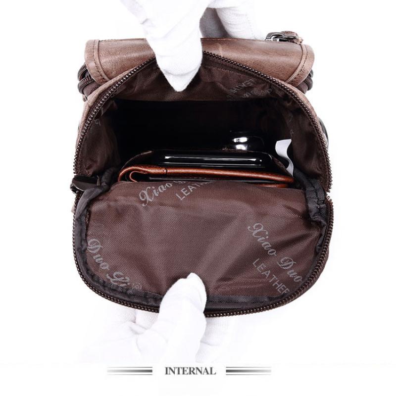 Men's Mobile Phone Bag Small Bag Mini Crossbody Bag Leather Mobile Phone Waist Bag with Belt Retro Cowhide 7-inch Bag