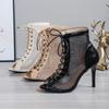 2025 New Sexy High Heels Hollow Mesh Sandals Summer Fashion Trend Comfort Peep Toe Boots Stilettos Jazz Dance Female Shoes