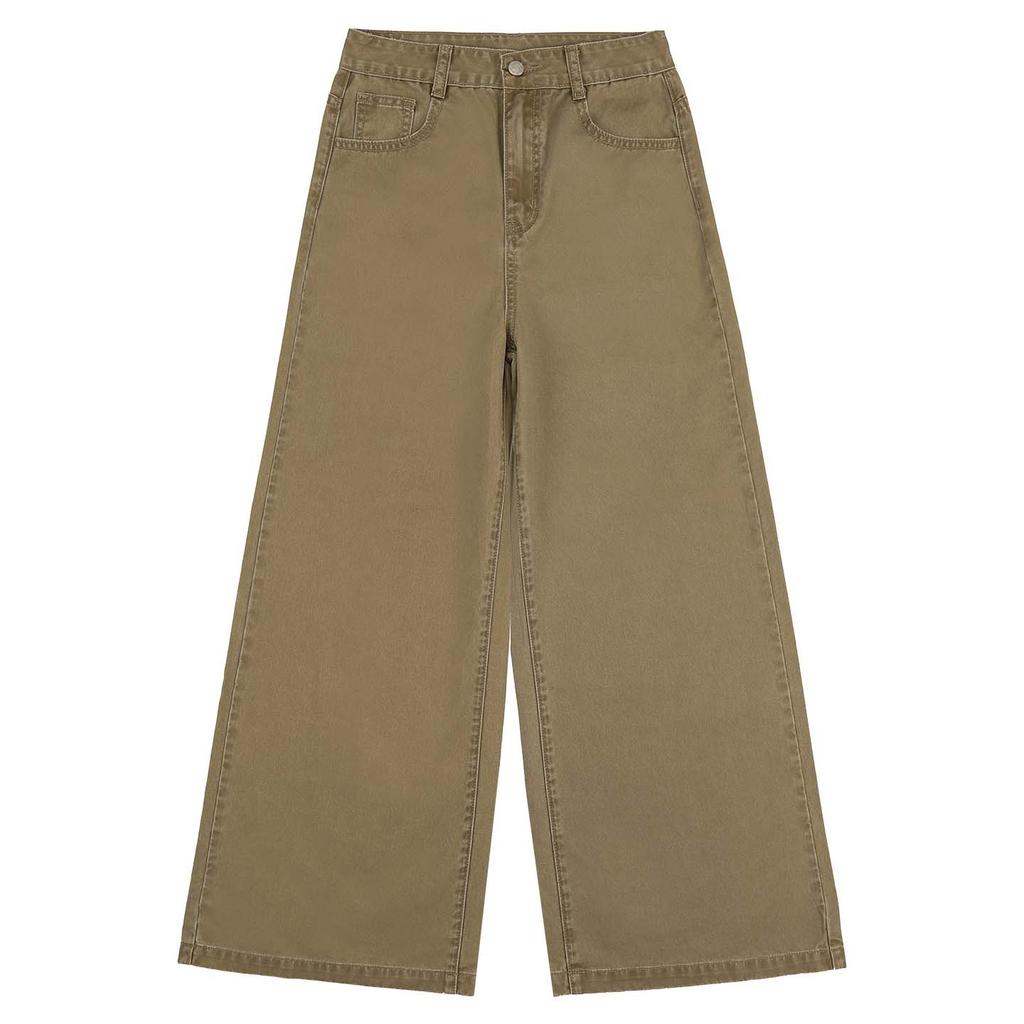 Khaki American High-waisted Women's Jeans Spring New Solid-color Commuter Versatile Wide-leg Pants