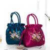Women Bucket Bag Top Handle Ladies Handbag Phone Bag Summer Small Purse National Style Embroidered Flower Pattern Drawstring Bag