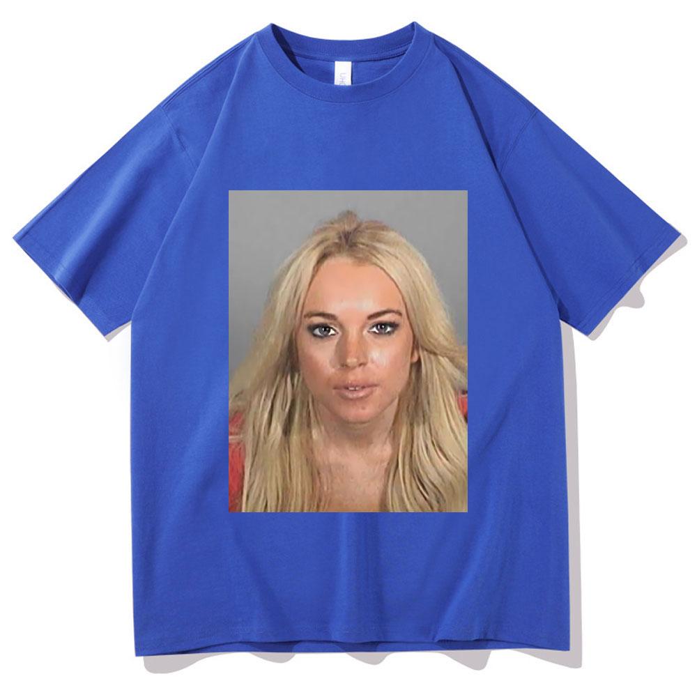 Lindsay Lohan Mugshot Print Tshirt Men Womens Fashion Trend Tshirt Summer Unisex Pure Cotton Oversized Short Sleeve T Shirts