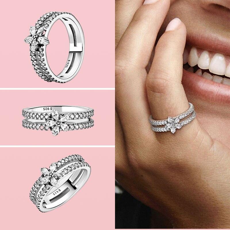 925 Sterling Silver Ring Sparkling Blue Heart Crown Snowflake Ring for Women Original 925 Silver Rings Brand Jewelry Joyas