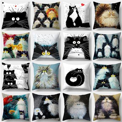 Cute Cat Pillowcase 45cmX45cm Square Sofa Pillow Cover Watercolor Loving  Cushion Cover