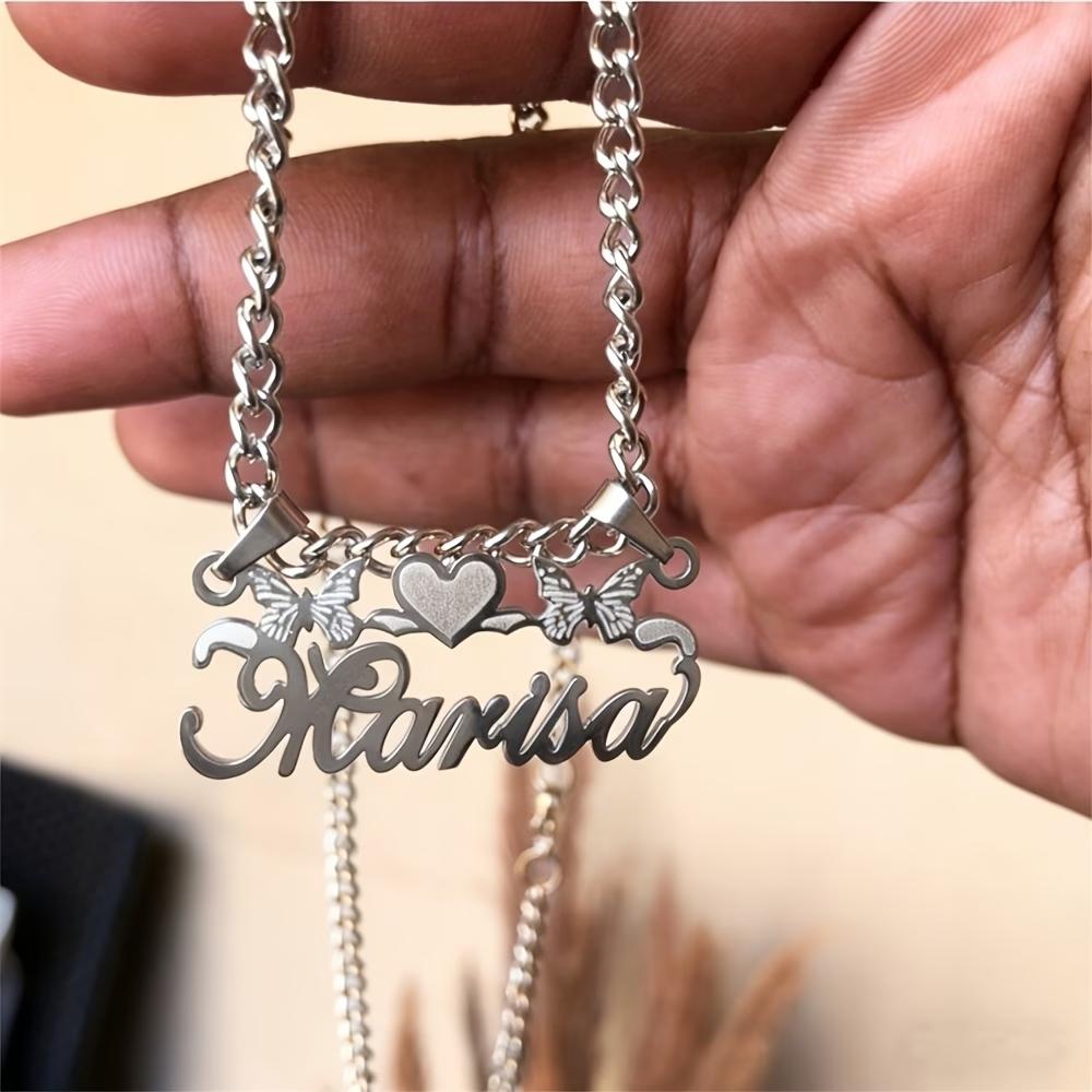 

Punk Custom Name Necklace Carved Butterfly Exquisite Gold Color Stainless Steel Personalized Jewelry Birthday Mother Gifts Women