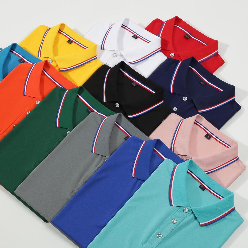 Breathable Summer Turn-Down Collar Polo Shirt - Solid Color, Short-Sleeved, Comfortable, Customizable Workwear T-Shirt