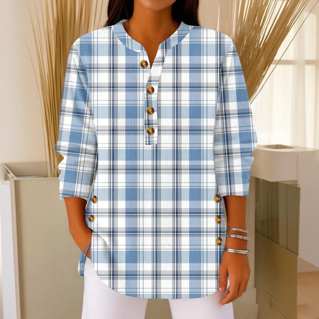 Women's Fashionable Button Collar Long-sleeved Christmas Print Pullover Top