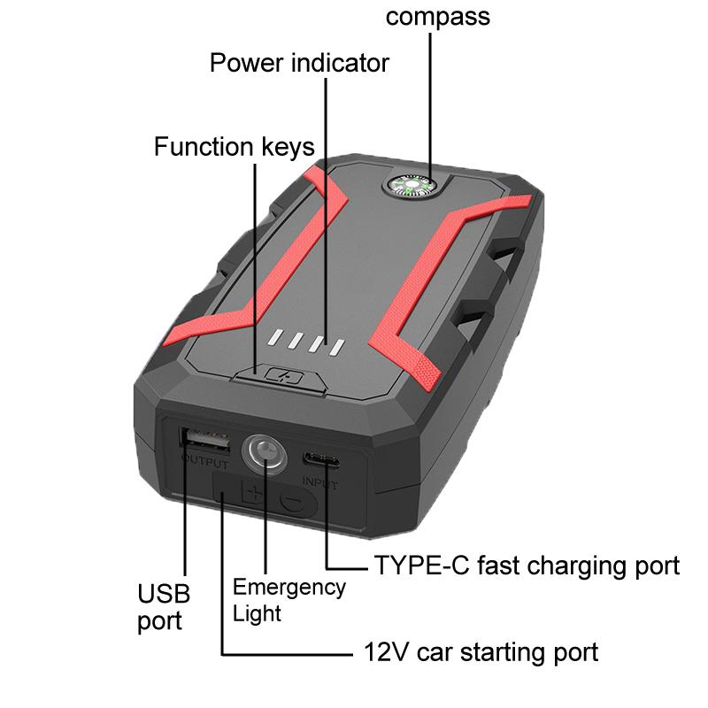 Multi-Function 12V Lithium Polymer 22200mAh 1000A Peak Current Car Jump Starter Booster Pack with USB & Emergency Lighting
