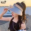 8193 Summer New Arrival Sun Protection Hat Female Mini Tie Fan Topless Hat Sun Hat Face Big Brim Show Outdoor Sun Hat