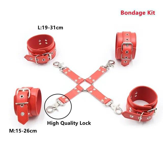 Bondage Set BDSM Kit of Adjustable Leather Handcuffs Sex Toys with Cross Lock for Men Women Fetish Adult Games Erotic Accessory