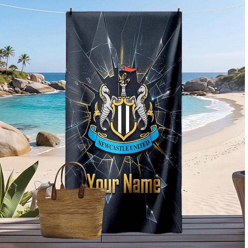 Newcastle United FC Personalized Printed Beach Towel Soccer Logo Support Custom Name Text Absorbent Towel For Sport Travel Special Gift