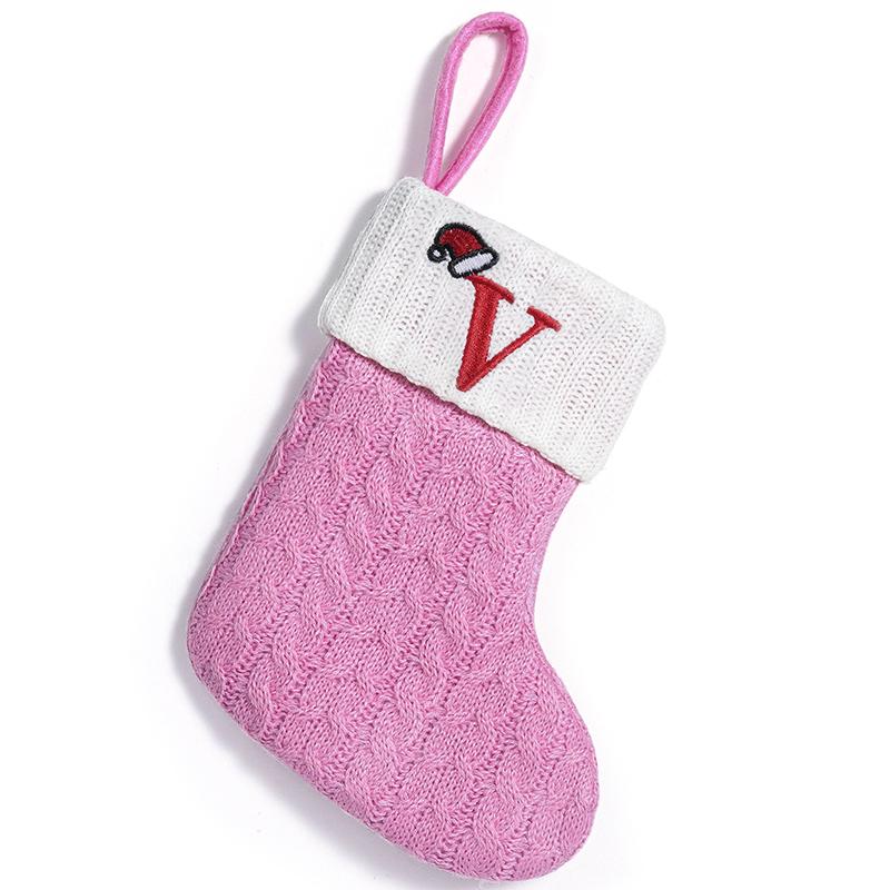 Xmas Tree Pendant Decor Gift Bag Letter 3D Embroidered Gift Christmas Party Decoration Pink Christmas Socks